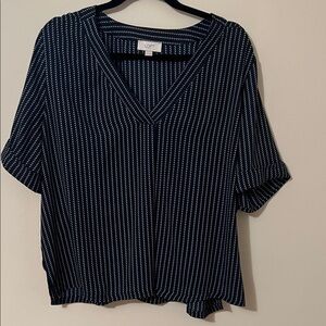 LOFT Navy and White Striped Blouse